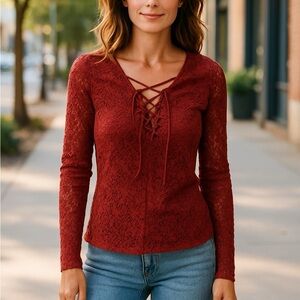 Hollister Lace-Up Red Top Size Large